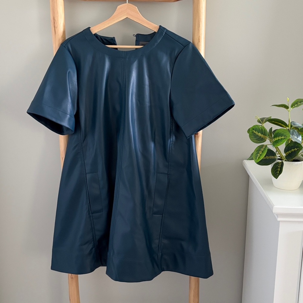 NWT Anthropologie Emmy Faux Leather Mini Dress Sz Small Midnight Petrol